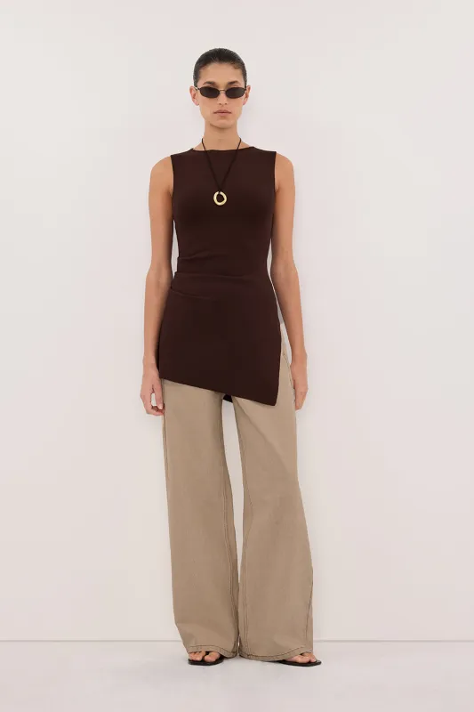 CLEO CHOC SLEEVELESS LONGLINE KNIT TOP sold by Dissh