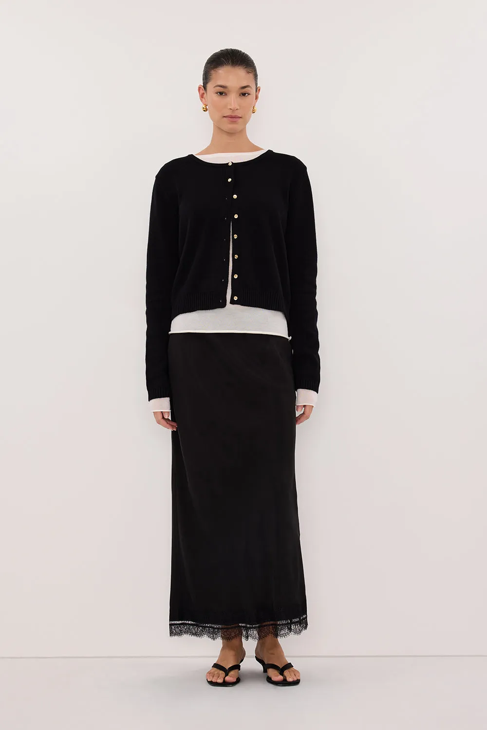 LISE BLACK LIGHT KNIT CARDIGAN sold by Dissh