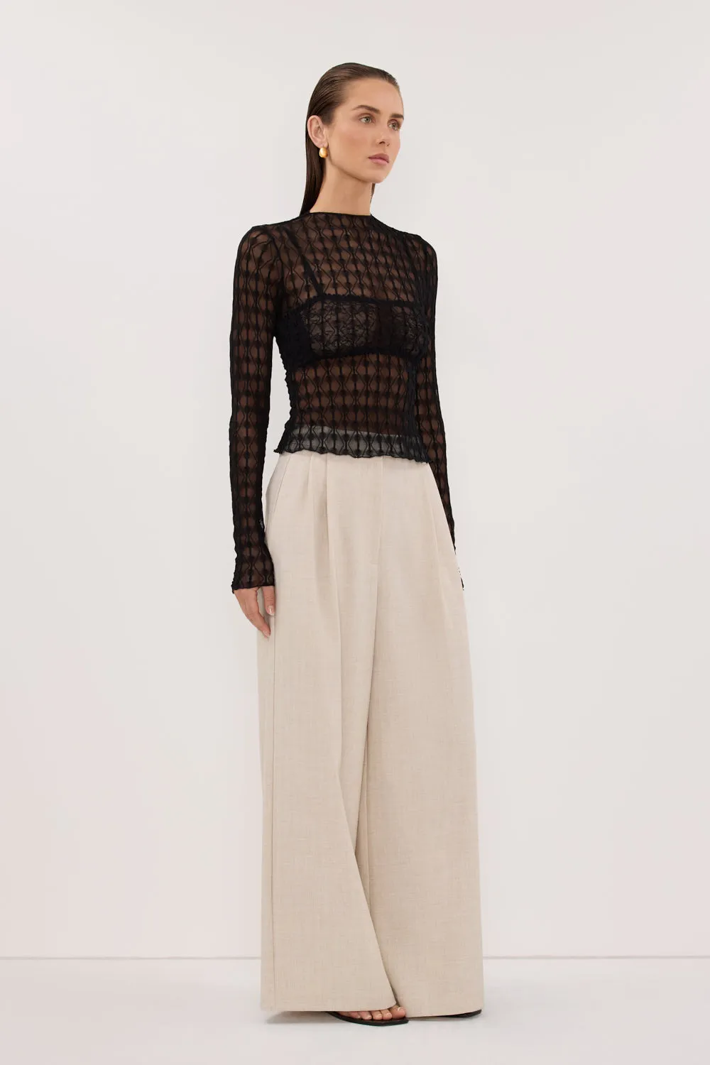 LEIA BLACK LONG SLEEVE LACE KNIT TOP sold by Dissh product image thumbnail 3