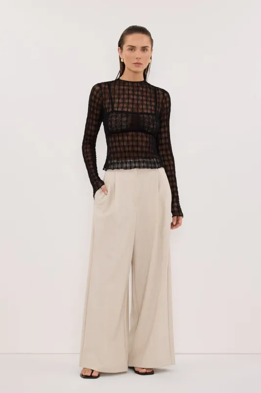 LEIA BLACK LONG SLEEVE LACE KNIT TOP sold by Dissh