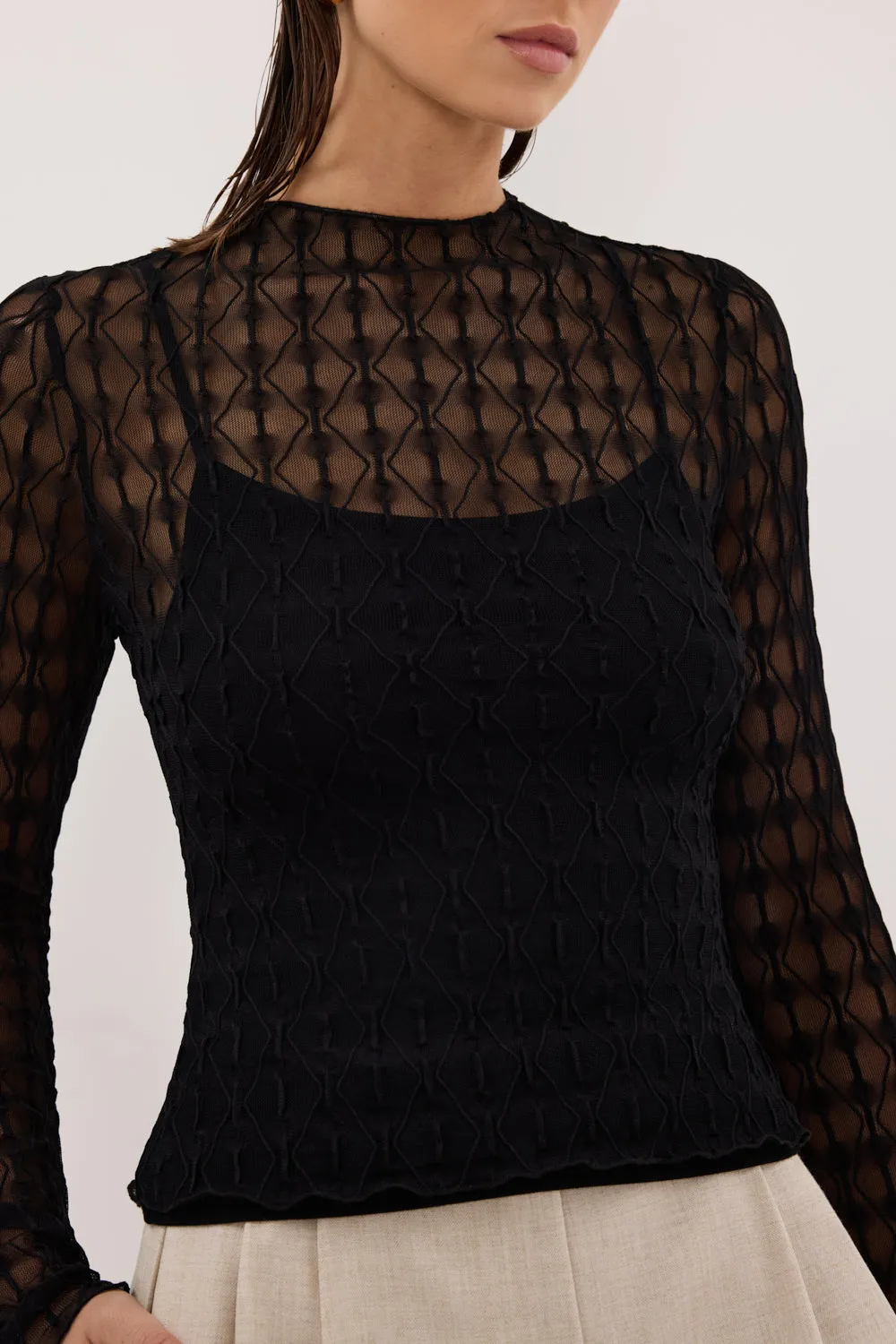 LEIA BLACK LONG SLEEVE LACE KNIT TOP sold by Dissh product image thumbnail 5