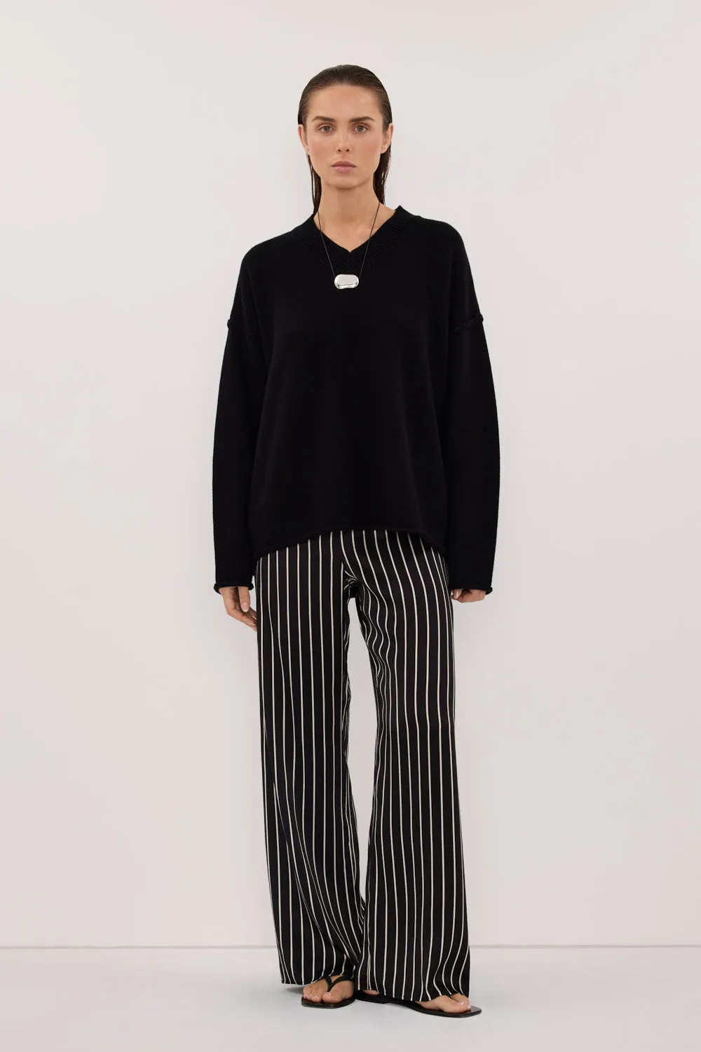 ADRIENNE BLACK STRIPE SILK PANT sold by Dissh