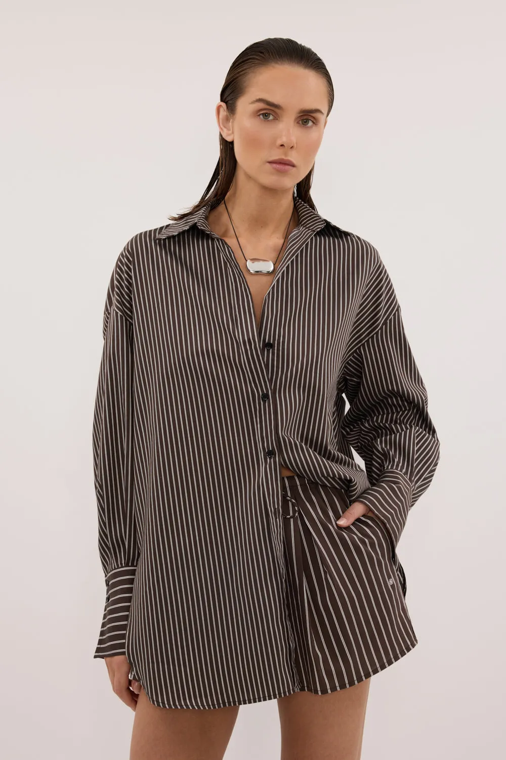 SABLE OVERSIZED BITTER CHOC SILK BLEND SHIRT sold by Dissh product image thumbnail 2