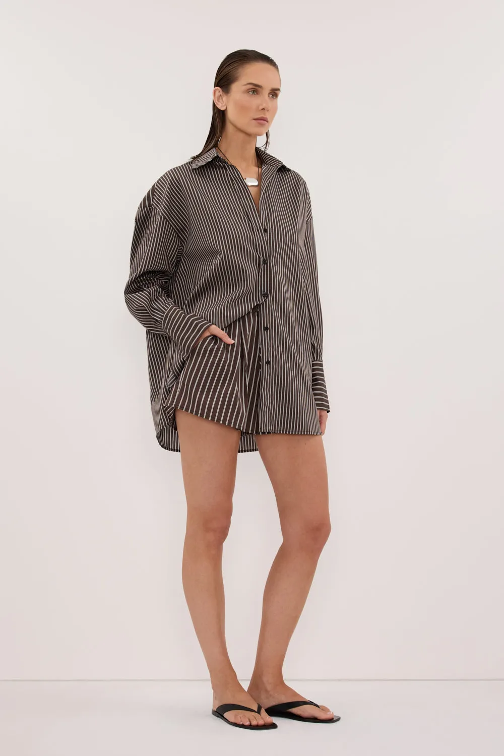 SABLE OVERSIZED BITTER CHOC SILK BLEND SHIRT sold by Dissh product image thumbnail 3