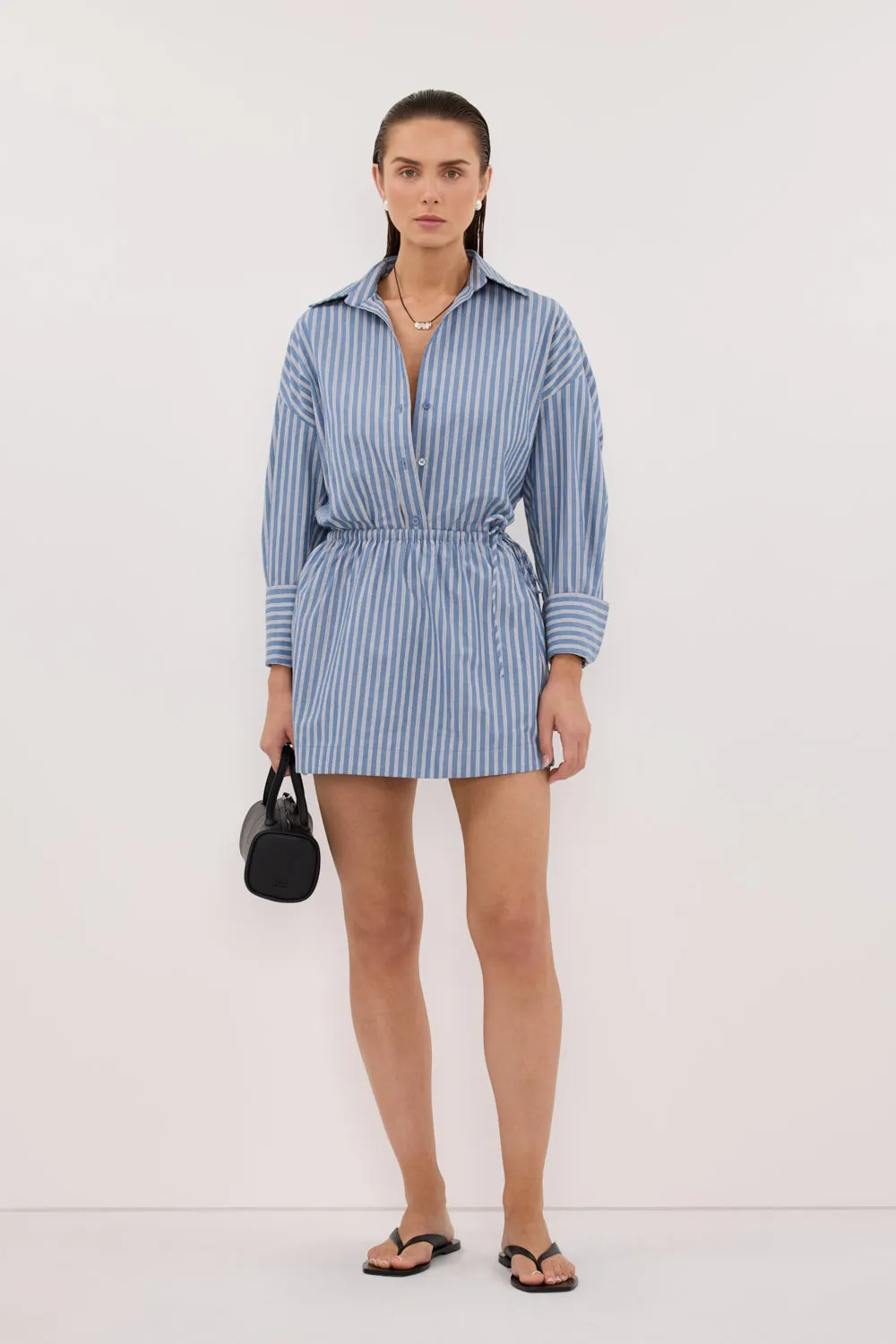 GRACIE BLUE STRIPE MINI SKIRT sold by Dissh