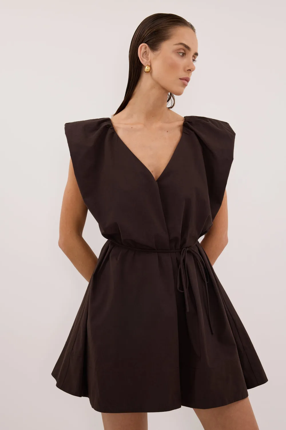 SABRE BURNT CHOC COTTON MINI DRESS sold by Dissh product image thumbnail 2
