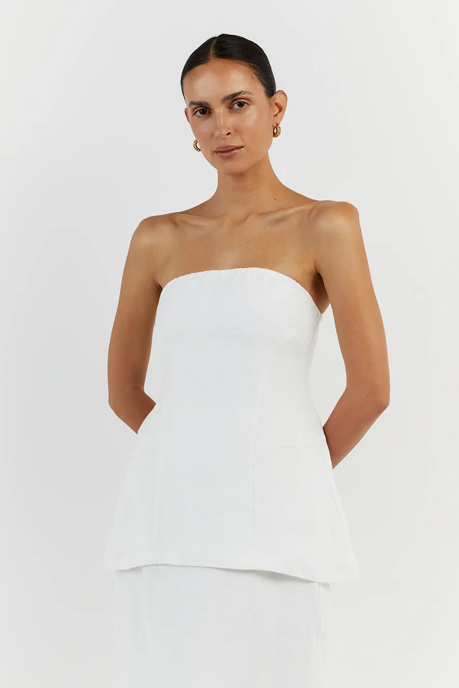 LARA WHITE LINEN STRAPLESS TOP sold by Dissh product image thumbnail 2