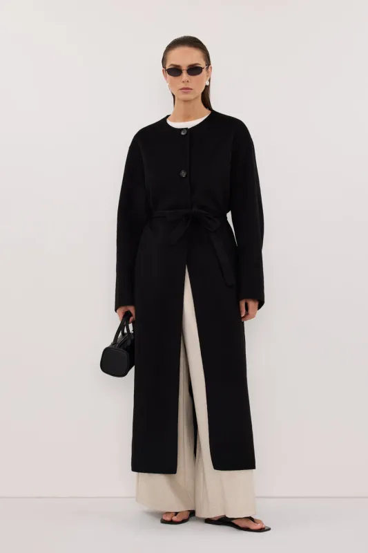 GRETA BLACK COLLARLESS WOOL BLEND COAT made by Dissh