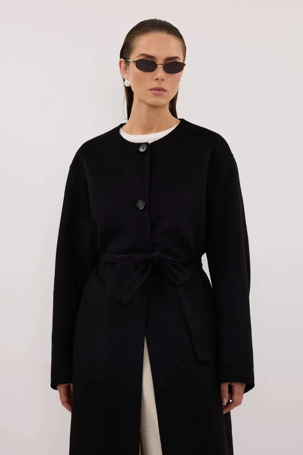 GRETA BLACK COLLARLESS WOOL BLEND COAT sold by Dissh product image thumbnail 2
