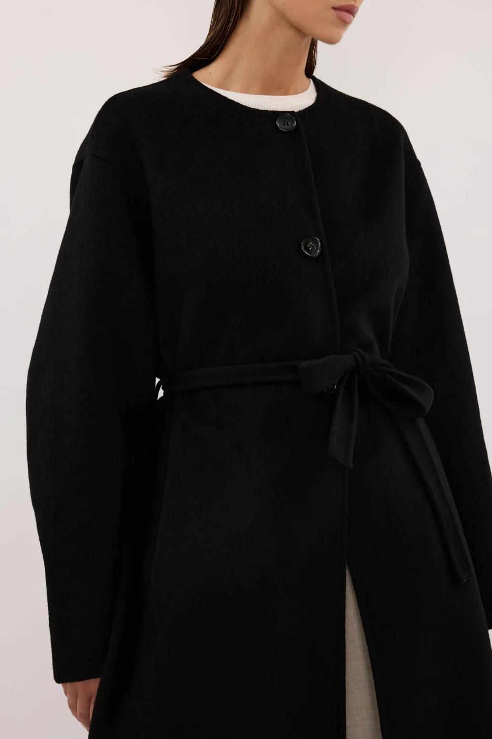 GRETA BLACK COLLARLESS WOOL BLEND COAT sold by Dissh product image thumbnail 5