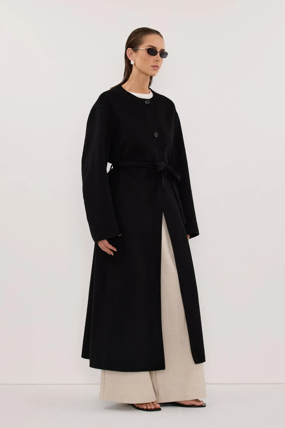 GRETA BLACK COLLARLESS WOOL BLEND COAT sold by Dissh product image thumbnail 3