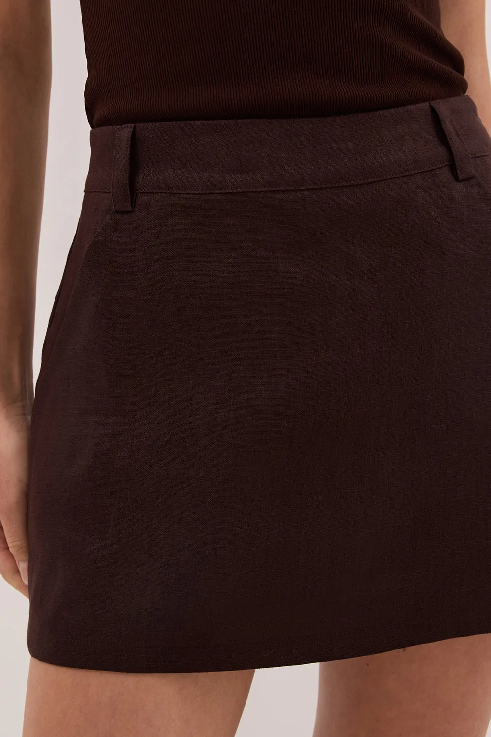 EVIE BURNT CHOC LINEN SKORT sold by Dissh product image thumbnail 5