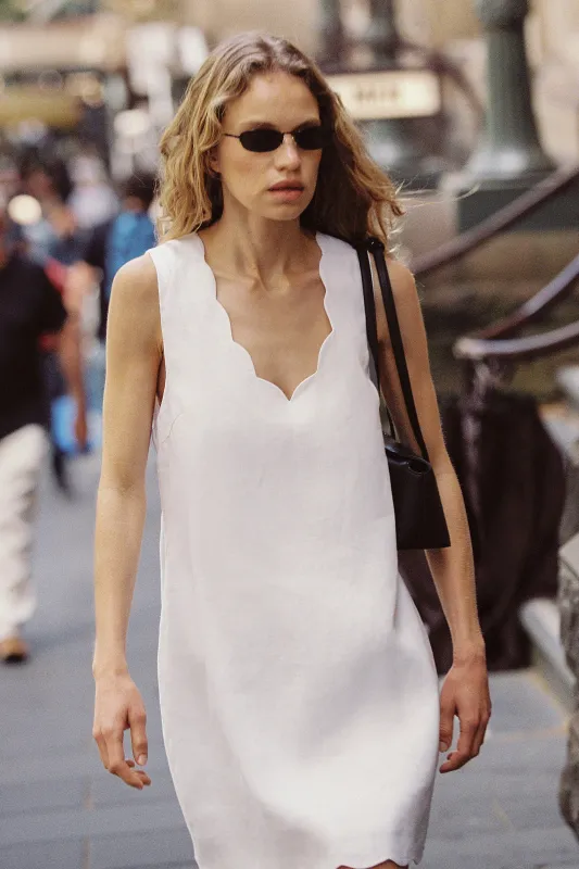 LELA WHITE SLEEVELESS LINEN MINI DRESS sold by Dissh