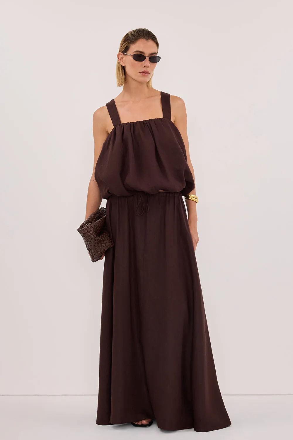 RAVELLO BURNT CHOC LINEN MIDI SKIRT sold by Dissh product image thumbnail 4