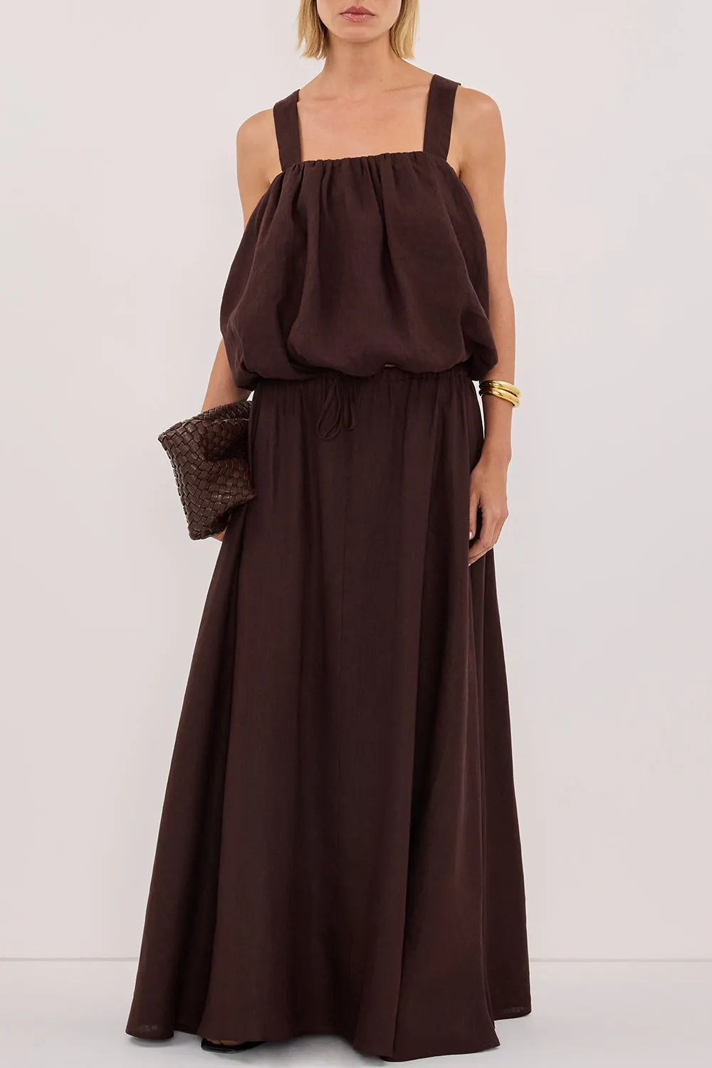 RAVELLO BURNT CHOC LINEN MIDI SKIRT sold by Dissh product image thumbnail 3