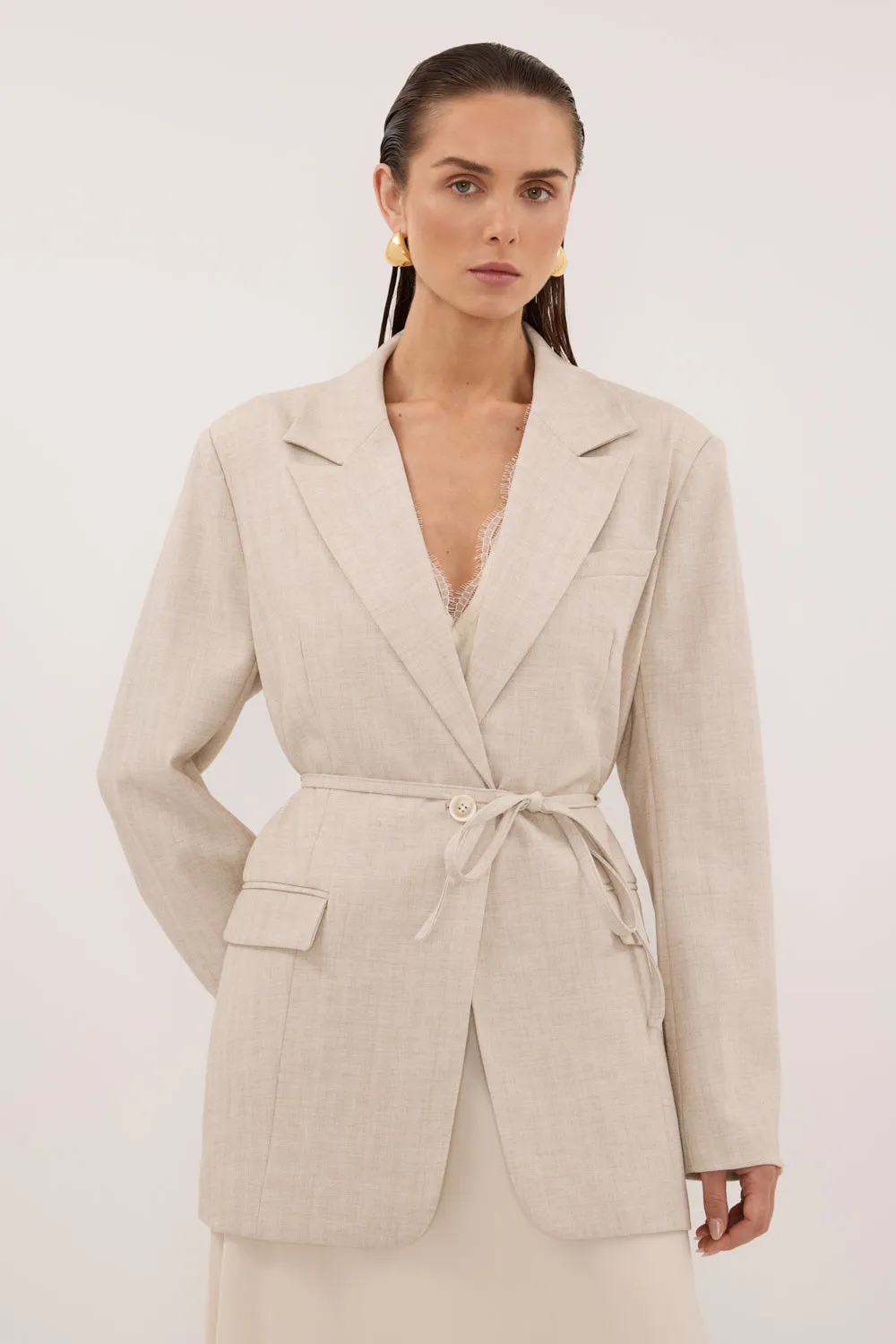 CYRUS NATURAL OVERSIZED TIE WAIST BLAZER sold by Dissh product image thumbnail 3