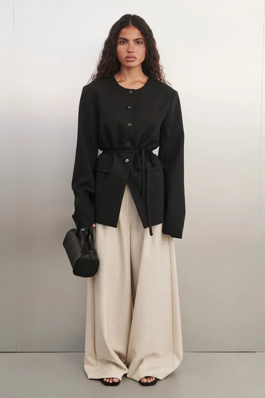 CYRUS BLACK COLLARLESS BLAZER sold by Dissh