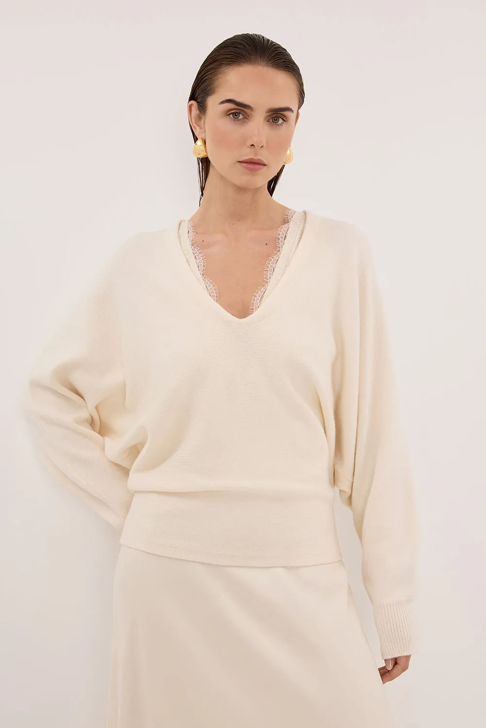 LUMI CREAM V NECK MERINO KNIT JUMPER sold by Dissh product image thumbnail 2