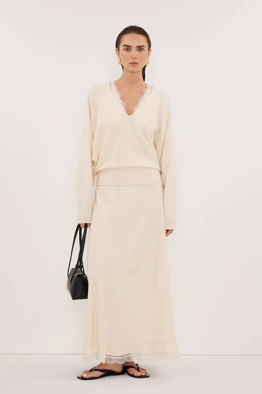 LUMI CREAM V NECK MERINO KNIT JUMPER sold by Dissh