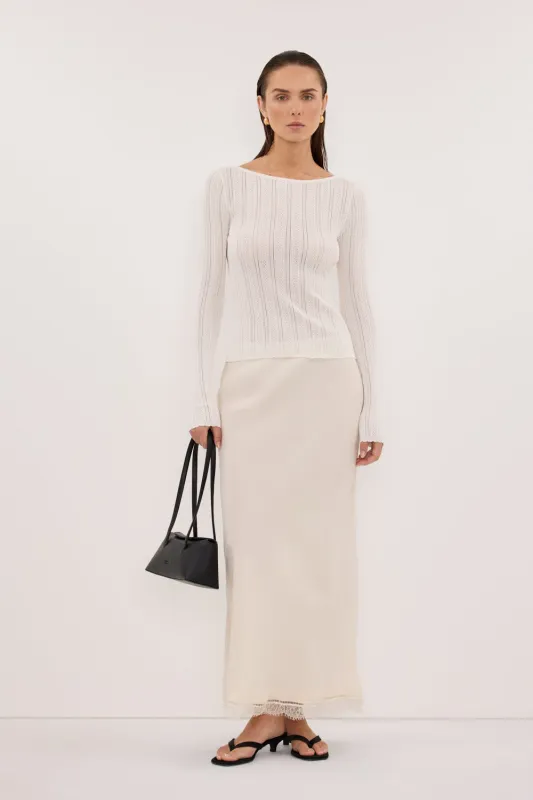 ELENA WHITE POINTELLE LONG SLEEVE KNIT TOP sold by Dissh