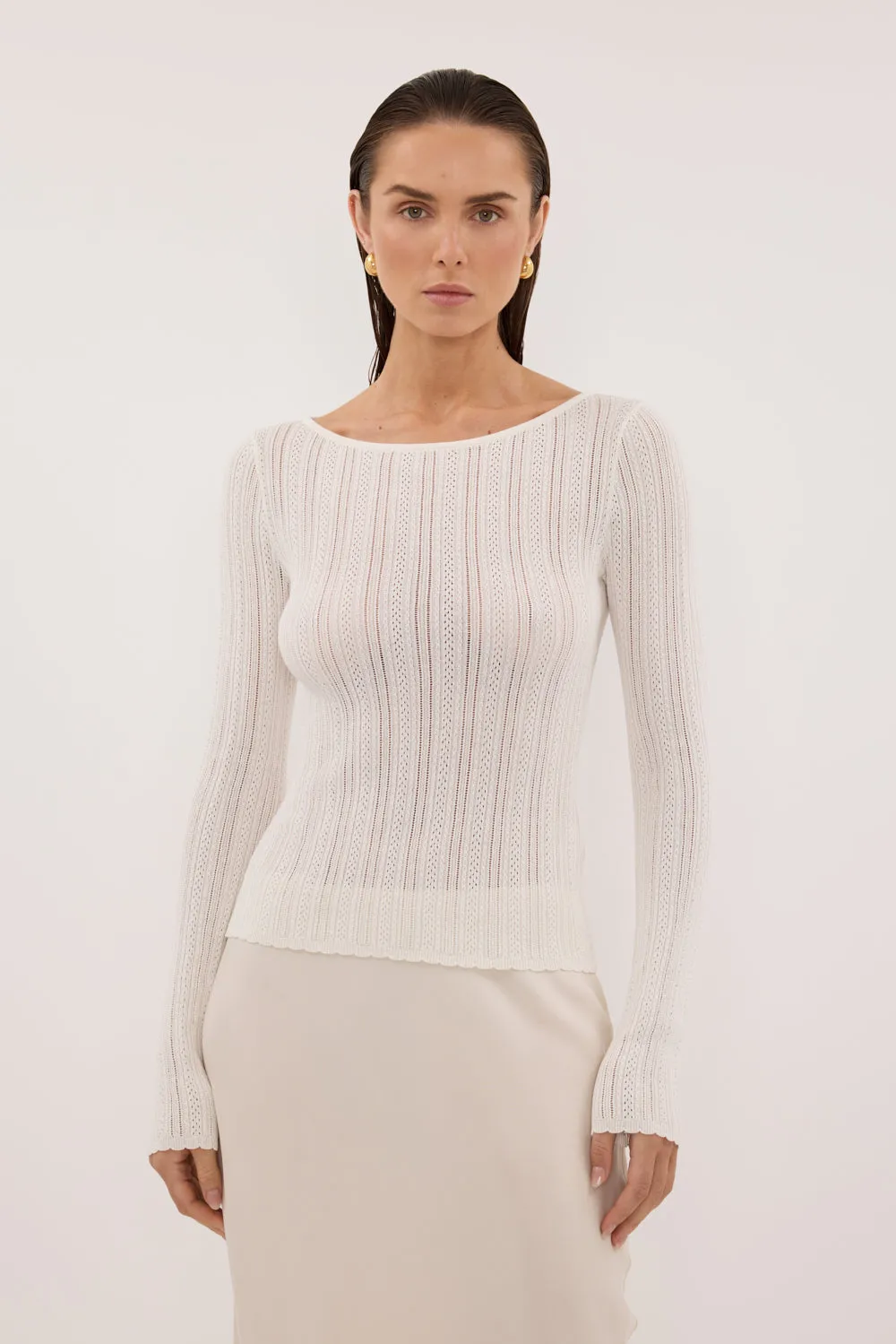 ELENA WHITE POINTELLE LONG SLEEVE KNIT TOP sold by Dissh product image thumbnail 2