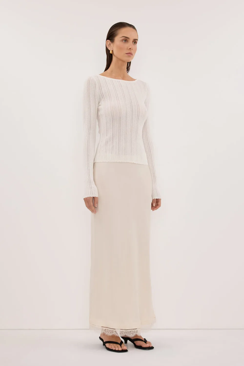 ELENA WHITE POINTELLE LONG SLEEVE KNIT TOP sold by Dissh product image thumbnail 3