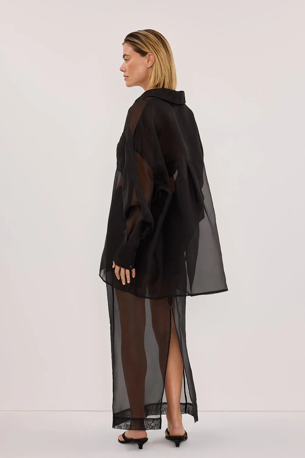 SIAN BLACK SILK ORGANZA MIDI SKIRT sold by Dissh product image thumbnail 5