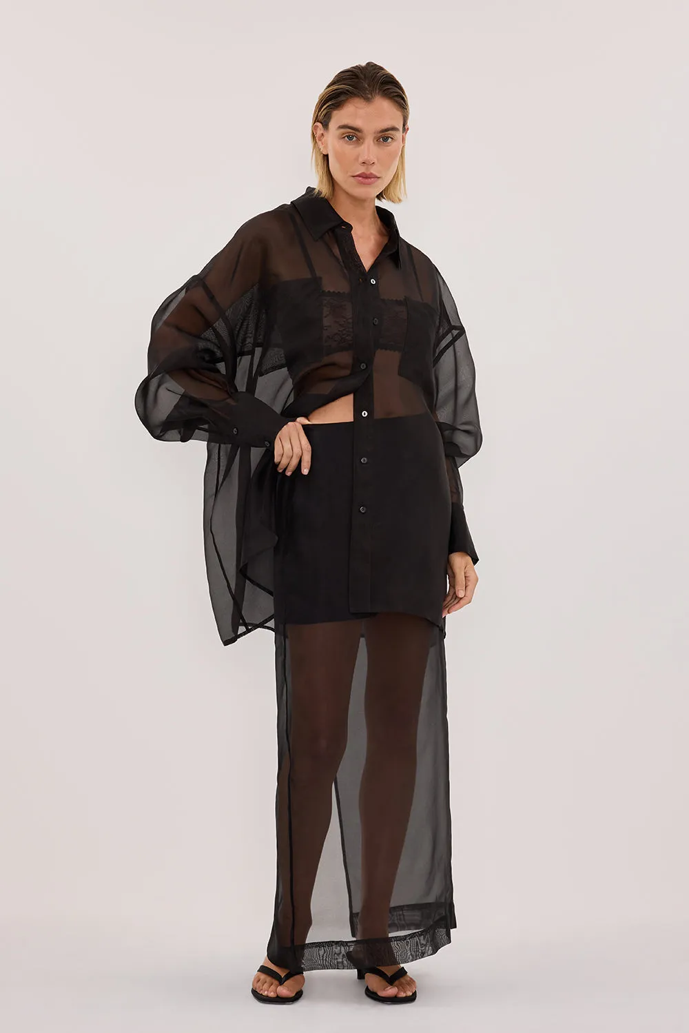 SIAN BLACK SILK ORGANZA MIDI SKIRT sold by Dissh product image thumbnail 2