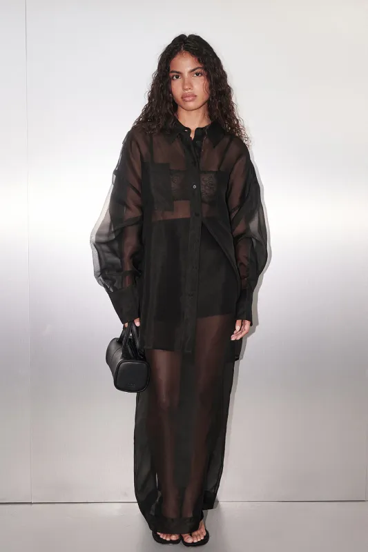 SIAN BLACK SILK ORGANZA MIDI SKIRT sold by Dissh