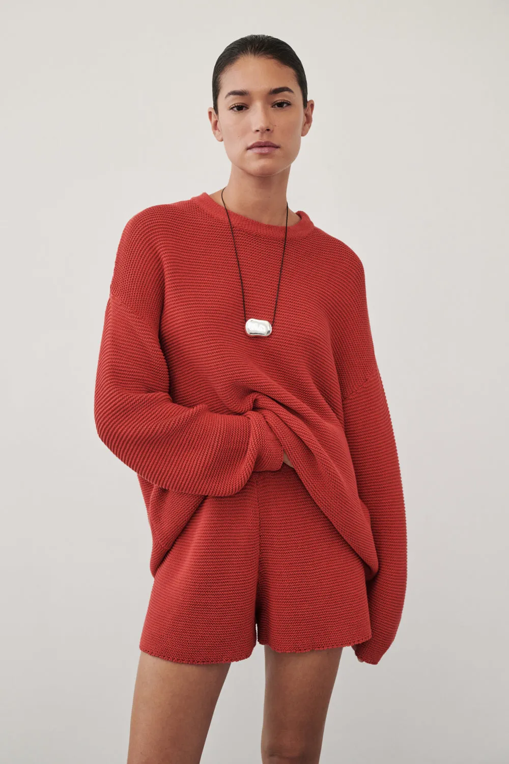 THEA BURNT RED COTTON KNIT SHORTS sold by Dissh product image thumbnail 2