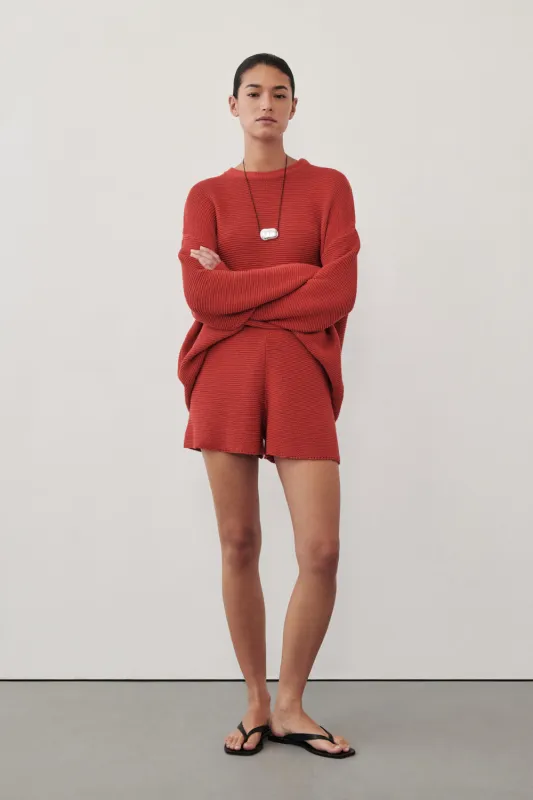 THEA BURNT RED COTTON KNIT SHORTS sold by Dissh