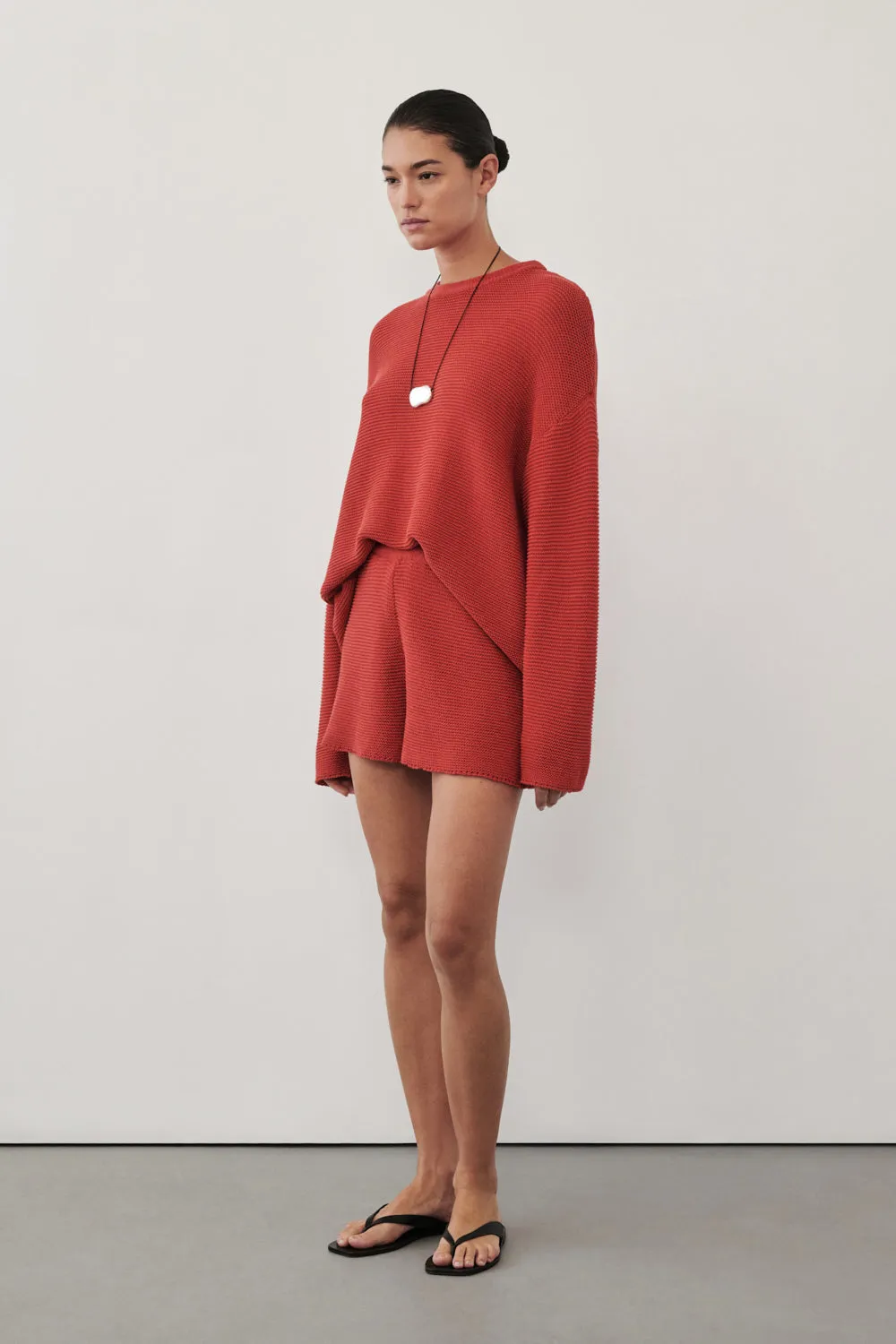 THEA BURNT RED COTTON KNIT SHORTS sold by Dissh product image thumbnail 3