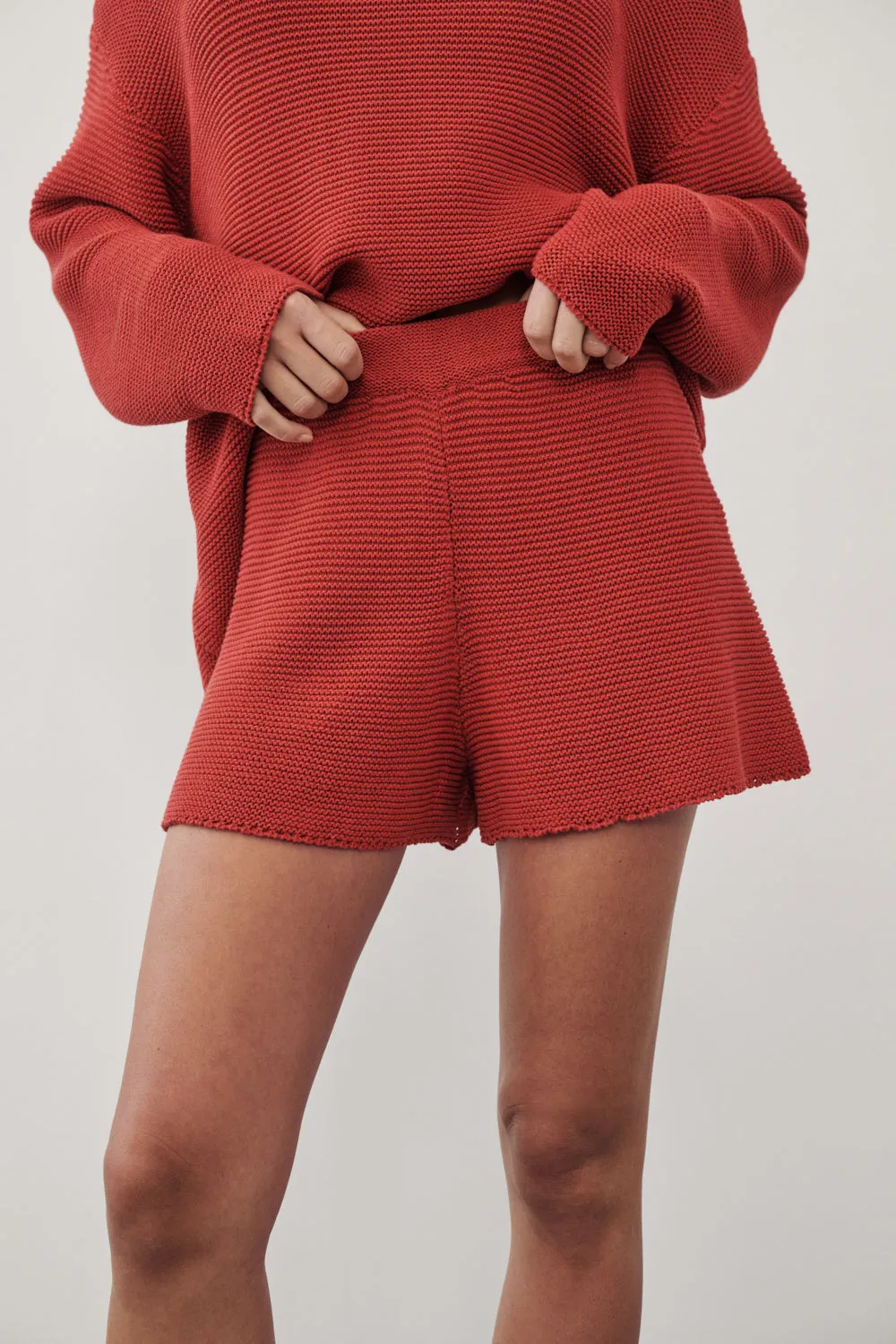 THEA BURNT RED COTTON KNIT SHORTS sold by Dissh product image thumbnail 5