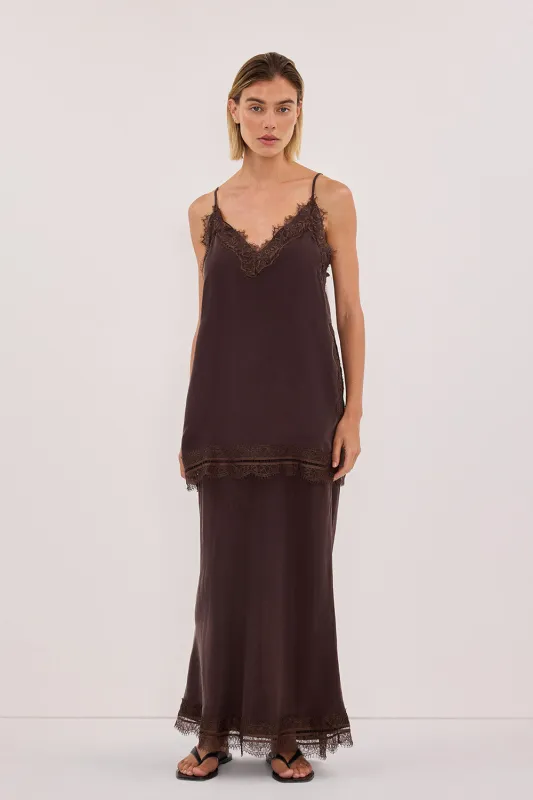 ANDREA PLUM CHOC CUPRO MIDI SKIRT made by Dissh