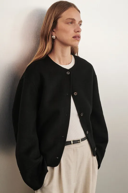 JACLYN BLACK CROPPED WOOL BLEND COAT made by Dissh