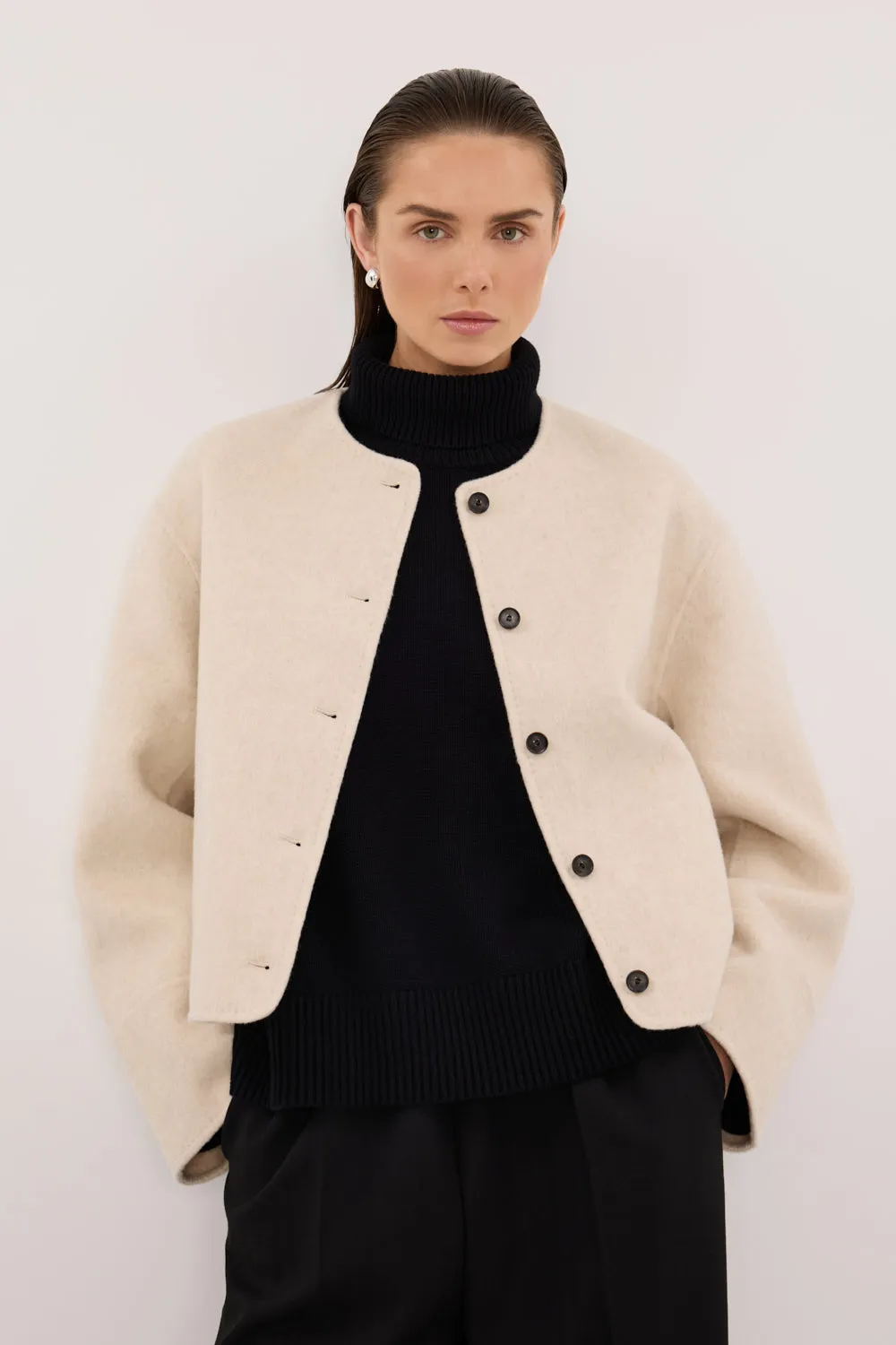 JACLYN IVORY MARLE CROPPED WOOL BLEND COAT sold by Dissh product image thumbnail 2