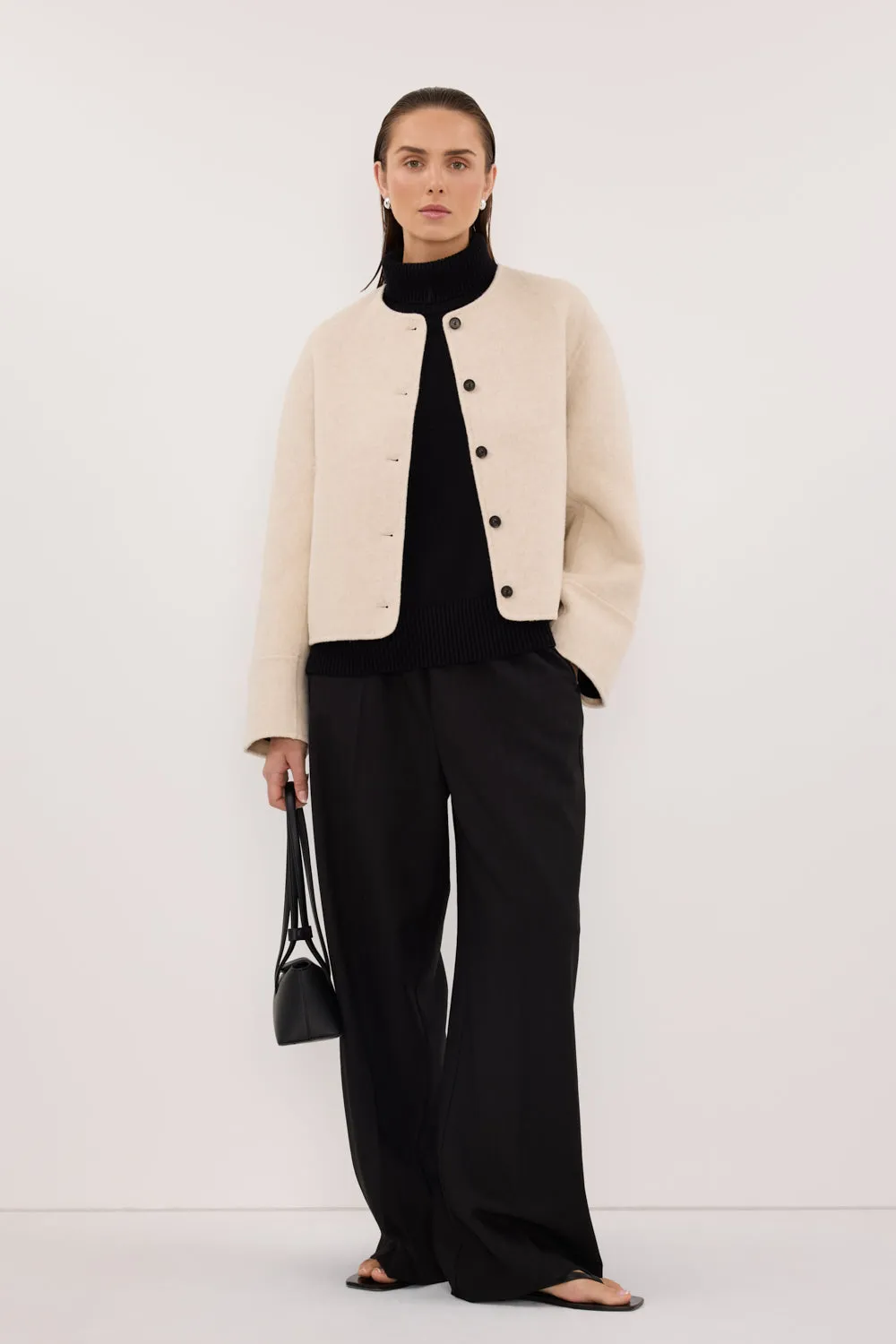 JACLYN IVORY MARLE CROPPED WOOL BLEND COAT sold by Dissh