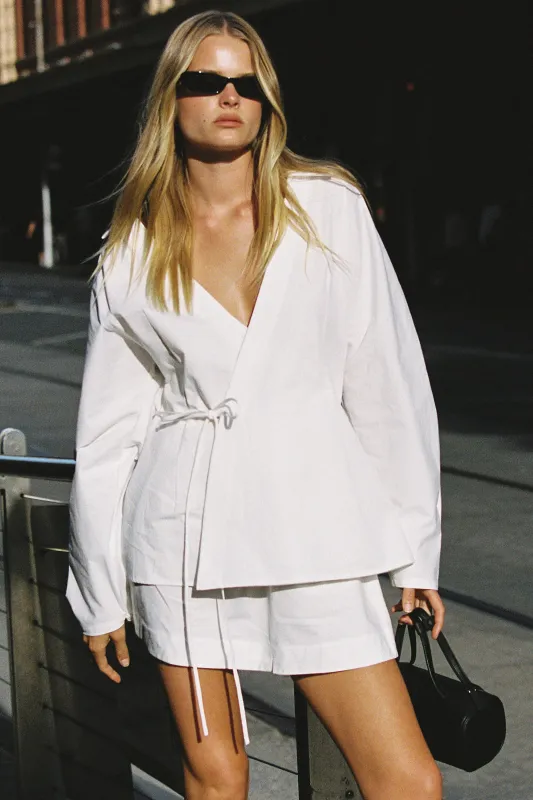 SIENA WHITE COTTON WRAP SHIRT sold by Dissh
