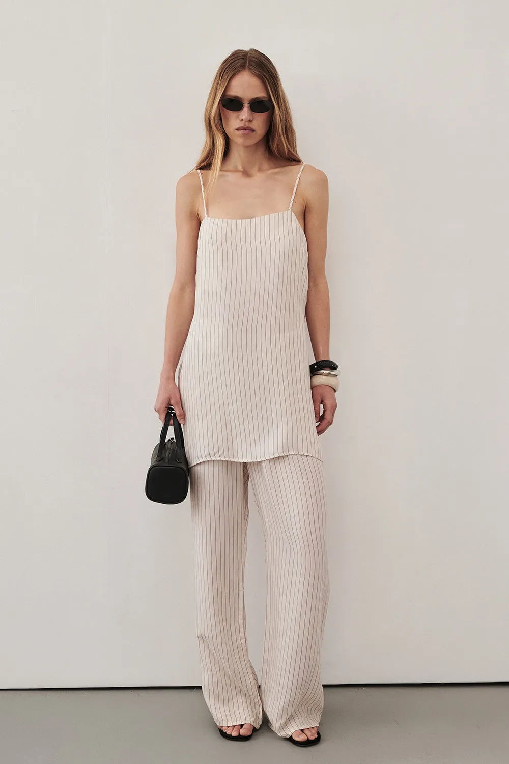 AMARA CREAM STRIPE CUPRO CAMI TOP sold by Dissh