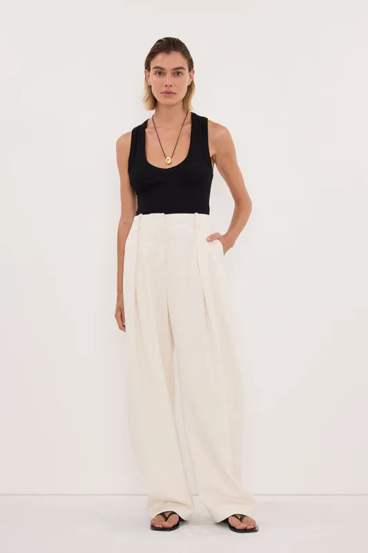 ROMY CREAM BARREL LEG TAILORED PANT sold by Dissh