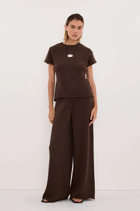 ORIA BURNT CHOC COTTON KNIT PANT sold by Dissh