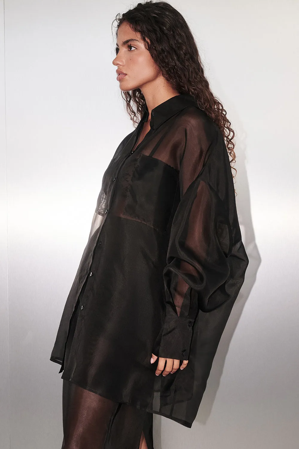 SIAN BLACK SILK ORGANZA SHIRT sold by Dissh