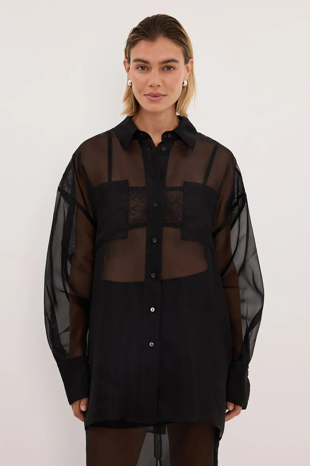SIAN BLACK SILK ORGANZA SHIRT sold by Dissh product image thumbnail 3
