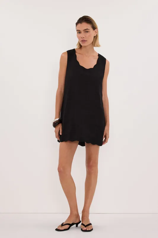 LELA BLACK SLEEVELESS LINEN MINI DRESS sold by Dissh