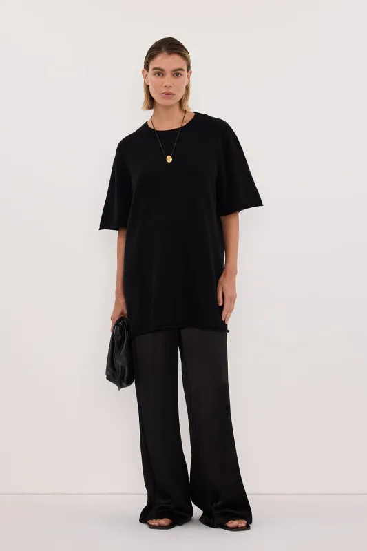 TESS BLACK LONGLINE KNIT TEE sold by Dissh