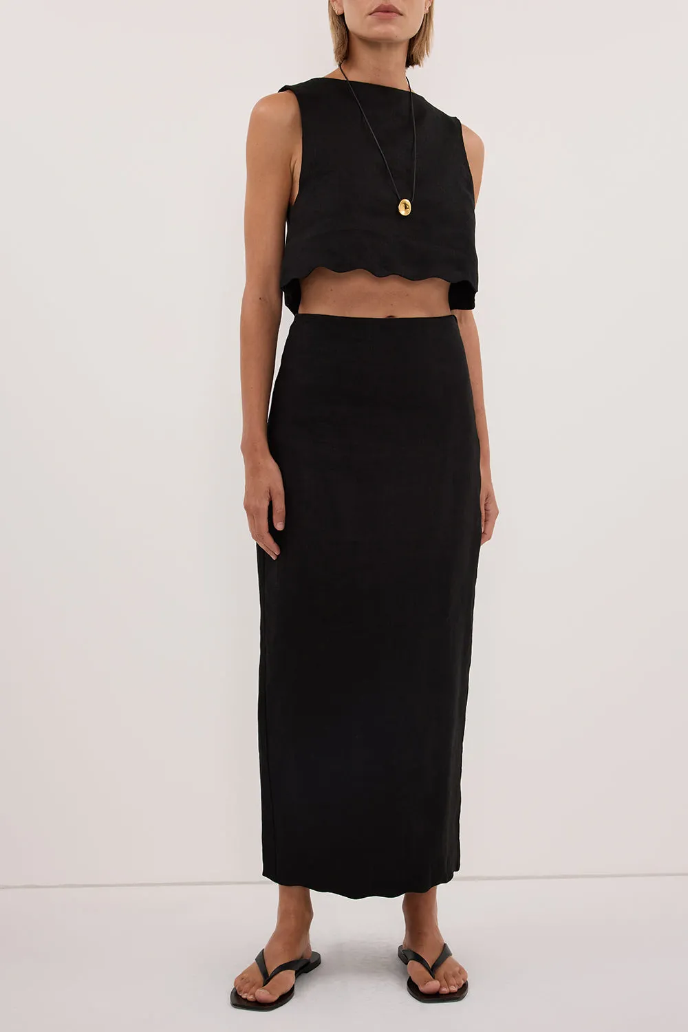 LELA BLACK LINEN MIDI SKIRT sold by Dissh product image thumbnail 2