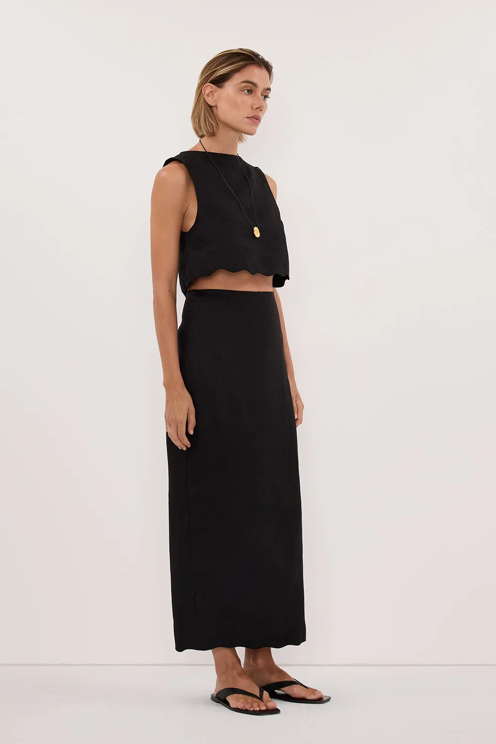 LELA BLACK LINEN MIDI SKIRT sold by Dissh product image thumbnail 3
