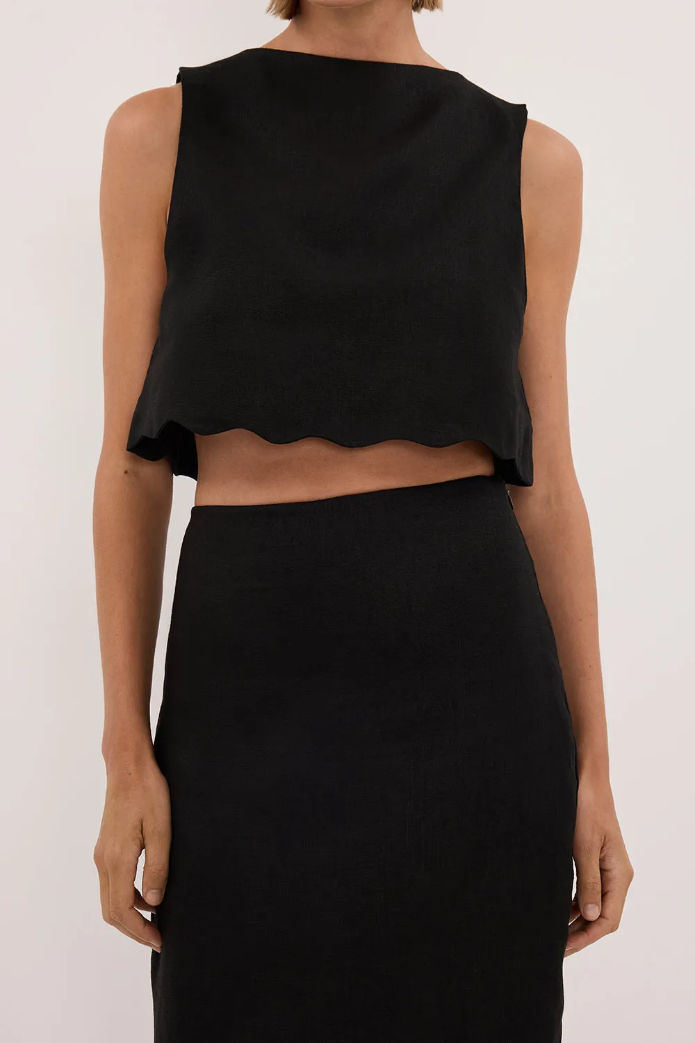 LELA BLACK LINEN MIDI SKIRT sold by Dissh product image thumbnail 5