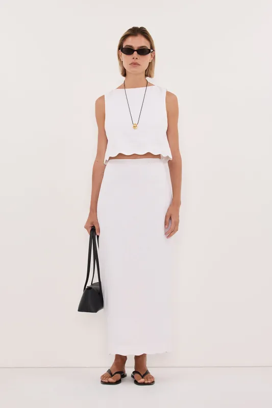 LELA WHITE LINEN MIDI SKIRT sold by Dissh