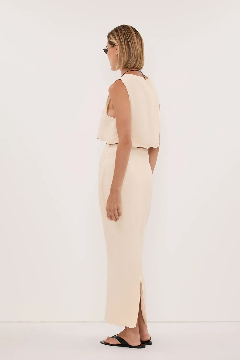 LELA SANDSTONE LINEN MIDI SKIRT sold by Dissh product image thumbnail 4